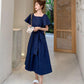 Female Plus Size Bubble Sleeve Elegant Holiday Dress Summer Vintage Big Bow Slim Vacation Dress