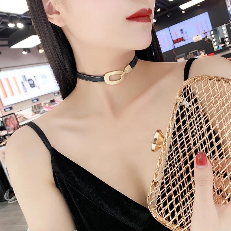 Korean Choker Collar Necklace Female Neck Chain Leather Necklace Clavicle Black Neck Chain Short Neck Strap Jewelry Neck Ring Choker Necklaces