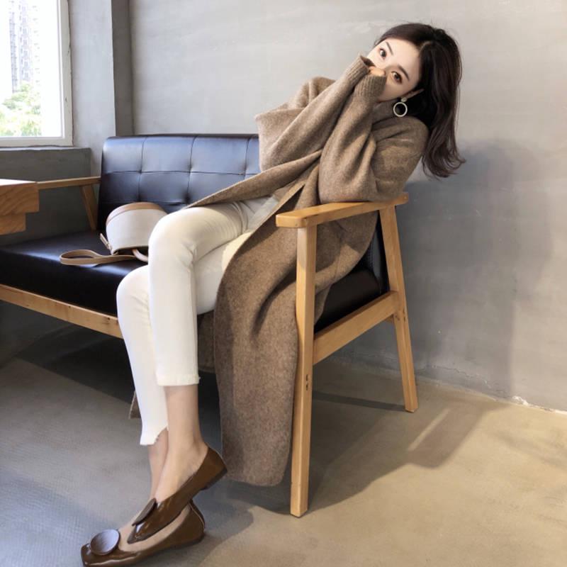 Autumn and winter new loose lapel sweater jacket female long section knit net red warm jacket