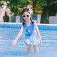 Baby Girls Swimwear Backless Cute Flower Printed One-Piece Swimsuit Summer Kids Lotus Leaf Sleeve Pleated Skirt Beachsuit