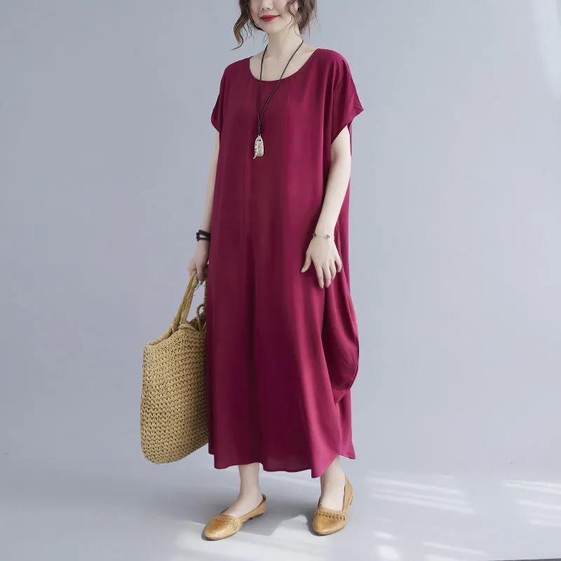 Simple Style Summer Polyester-cotton Sleeveless Dress Plus Size Women's Retro Solid Color Slim Long Dress Loose Robe