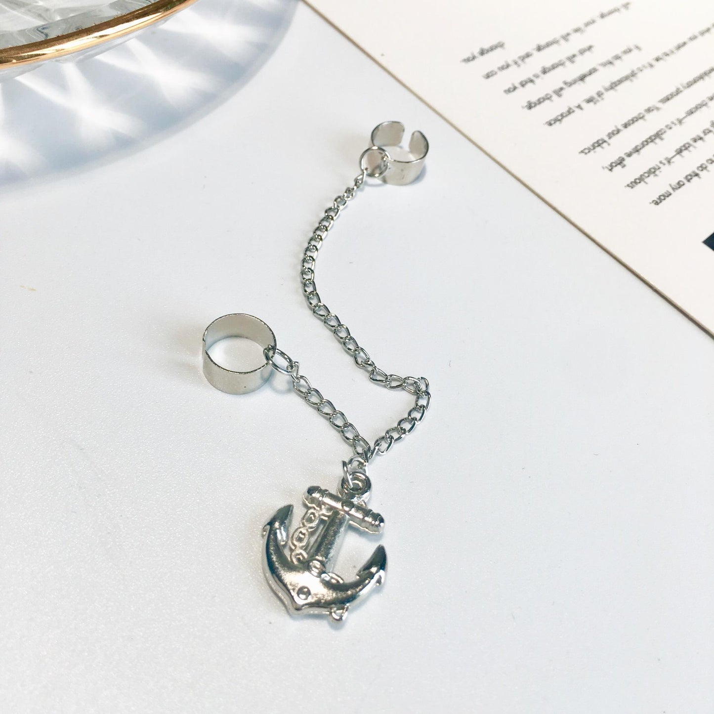 Textured Silver Tassel Anchor Ear Pierced Ear Clip Fashion Couple Earrings