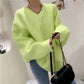 Fashion Solid Color V-Neck Sweater Women's Loose Lazy Wind Mid-Length Knit Sweater Korean Version Versatile Label Sweater