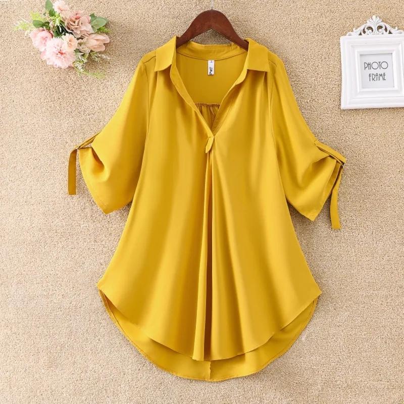 Mid-length Short-sleeved Chiffon Shirt Women's Summer Large Size Loose Waist Chiffon Shirt Top Women