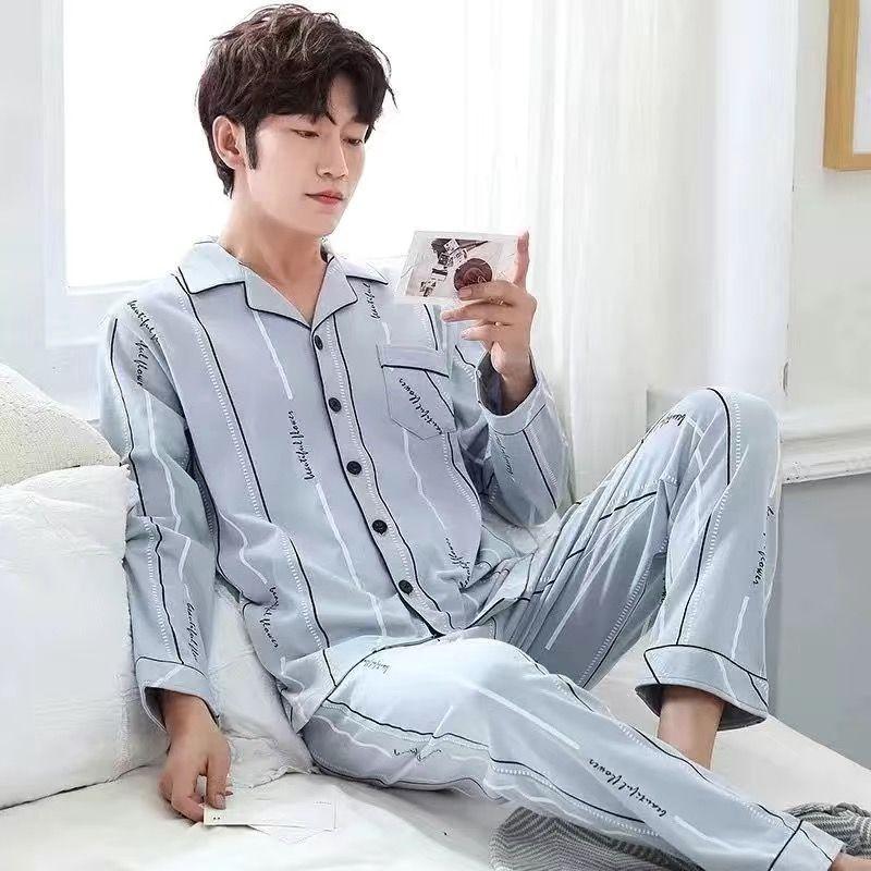 Pure Cotton Pajamas Men's Autumn and Winter New Men's Middle-aged and Young Men Can Wear Home Service Suits