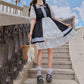 Girl Cosplay Dress Lolita Style Puff Sleeve Bandage Sweet Sailor Collar Lace Dress Kawaii Ruffles Dress