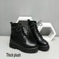 Chunky Motorcycle Boots for Women Autumn Fashion Round Toe Lace-up Combat Boots Ladies Shoes