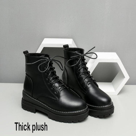 Chunky Motorcycle Boots for Women Autumn Fashion Round Toe Lace-up Combat Boots Ladies Shoes