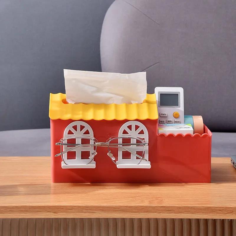 Villa Tissue Box Home Living Room Coffee Table Multifunctional Desktop Paper Box Glasses Remote Control Cartoon Ventilation Storage Box