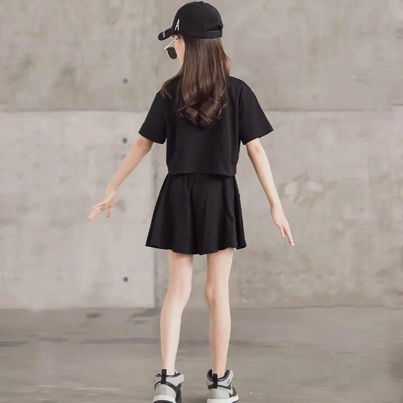 Girls Summer Cotton Suit Breathable Sweat-absorbing Soft and Comfortable Short-sleeved Casual Sports T-shirt + Shorts Two-piece Set