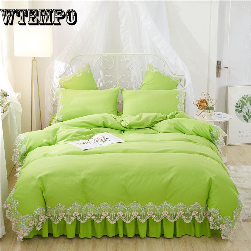 Princess Style Duvet Cover Set Cotton Bedding Sets Girls Cute Lace Bed Skirt Bedding Sets