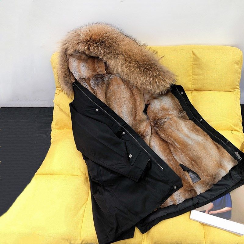 Men's Mid-length Mink Faux Fur Parker Clothing Fox Fur Thickened Liner Detachable Fur Coat