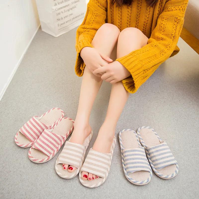 Women Indoor Slippers Floor Flat Shoes Spring Autumn Linen Flip Flops Home Slippers Female Comfortable Zapatillas de hombre New