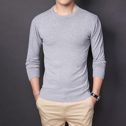 Fall/winter Sweater Men's Korean Pullover Round Neck Solid Color Sweater Thin Bottoming Shirt Low-neck Sweater