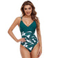 Paneled One Piece Swimsuit Feminine Cross Straps Print Swimsuit Beachwear