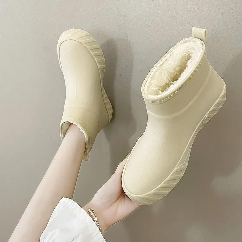 Winter Cold Proof Warm Rain Boots Ladies Water Shoes Cotton Thickened Outer Rain Boots Adult Non-slip Kitchen Work Shoes