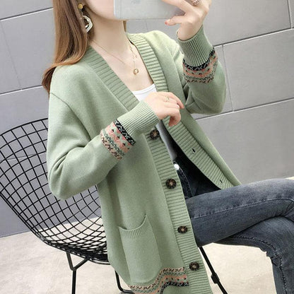 Spring and Autumn Knitted Cardigan Sweater Mid-length Casual Top Loose Outer Wear Women's Jacket