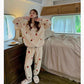 Women's Autumn Winter Coral Fleece Pajamas Set Cute Strawberry Printing Plus Velvet Thickening Loose Casual Homewear Suit Long Sleeves Soft Loungewear