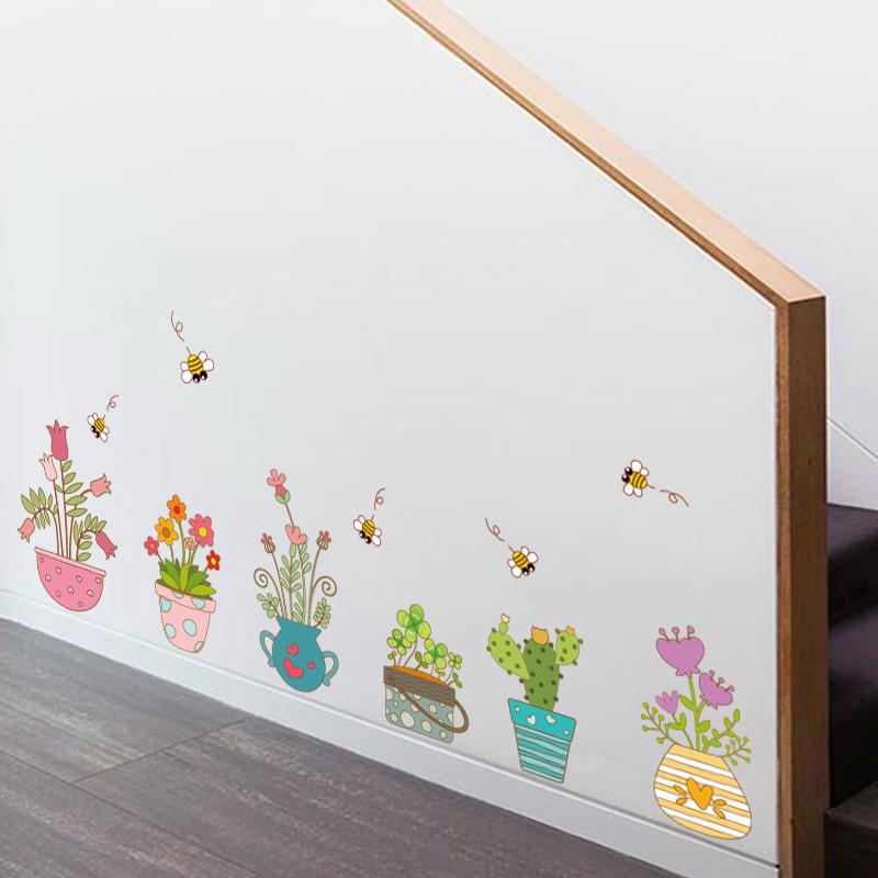 Sticker Pot Plant Flower Bee Wall Stickers for Kids Rooms Baby Room Nursery Bedroom Kitchen