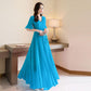Chiffon Dress Spring and Autumn Chiffon Short-sleeved Dress Female Temperament Slim Slimming Long Skirt Female Plus Size Dance Skirt