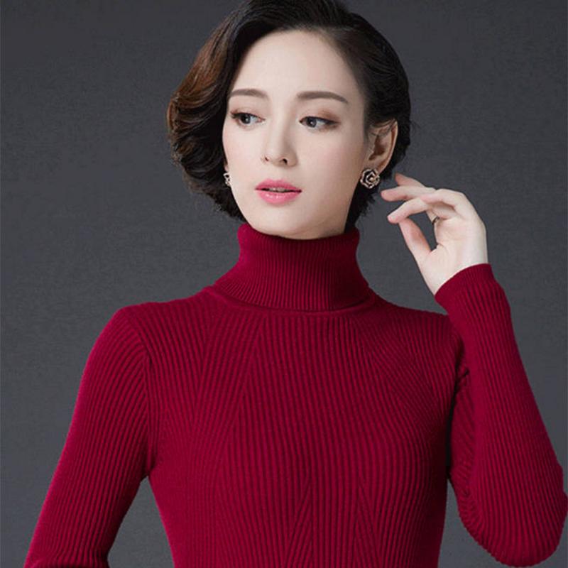 Pofulove Sweater Lady Pullover Sweater Turtleneck Thicken Plus Size Warm Slim Wild Bottoming Shirt