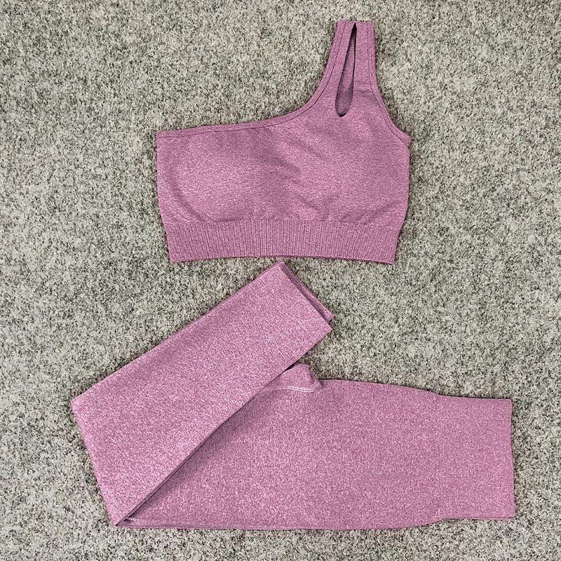 Women's Yoga Wear Sports Suit One Shoulder Vest Sports Bra Tight Pants Solid Color Gym Running Fitness Suit Tracksuit Active Athletic Clothing Sets