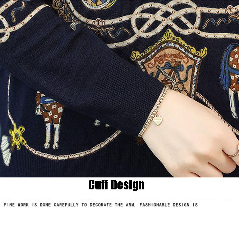Vintage Print Short Woolen Sweater Women Fashion Pullover Sweater Female Woolen Jumper Outwear or Bottoming
