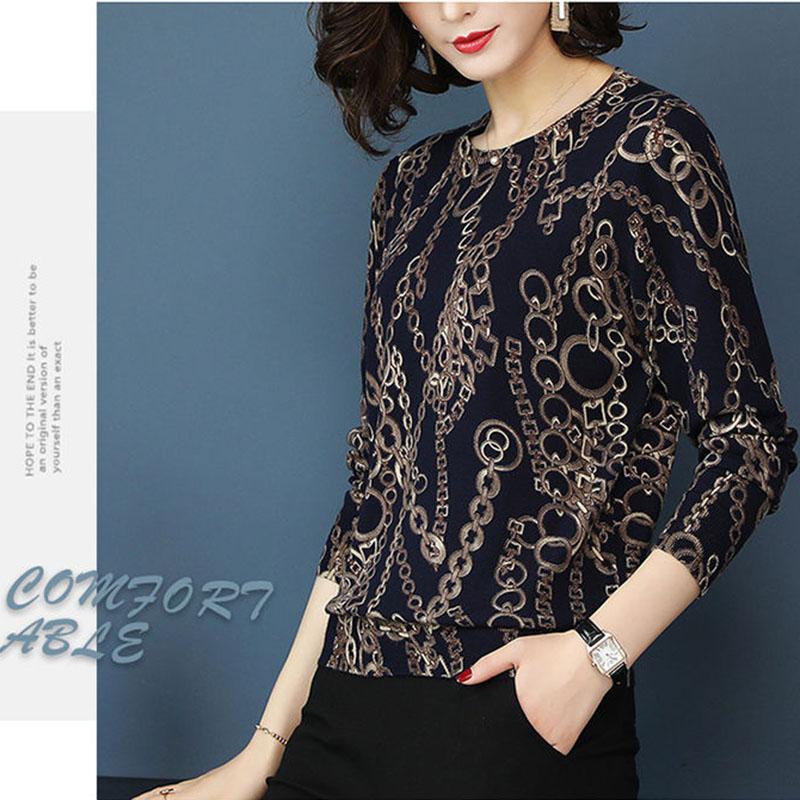 Vintage Ethnic Style Printed Woolen Sweater Women Loose O-Neck High-end Cashmere Sweater Wool Knit  Jumper Top