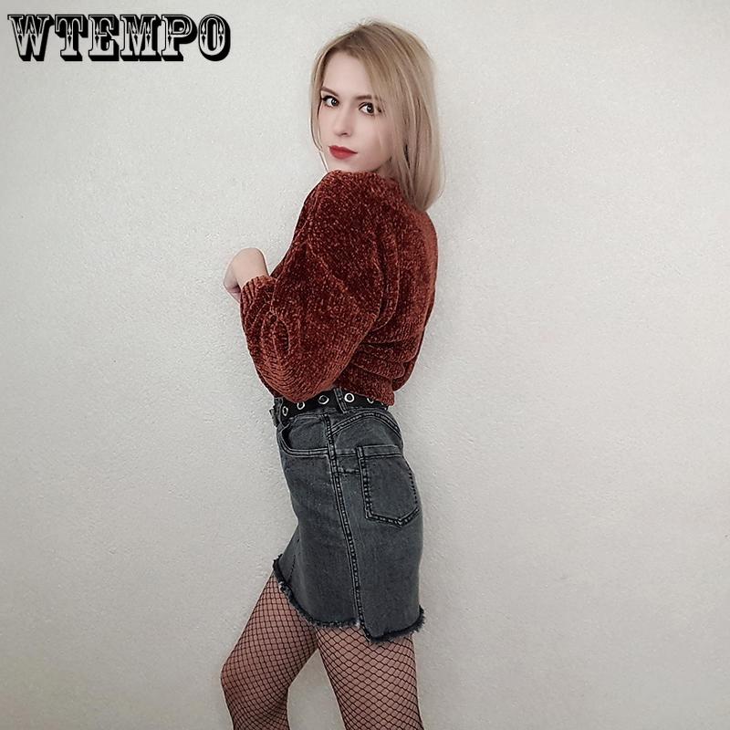 Denim Skirt Solid Color High Waist Pocket Student Short Cowboy Skirt Knee Length A-line Skirts