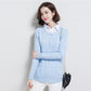 Autumn/winter Lapel Pullover Sweater Women's Plus Size Korean Style Slim Short Fake Two-piece Sweater Sweet Patchwork Knit Sweater Outwear