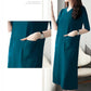 Ladies Dress Solid Color Five-quarter Sleeves Spring and Summer V-neck Large Pockets Pure Cotton Sweat-absorbing Soft and Comfortable