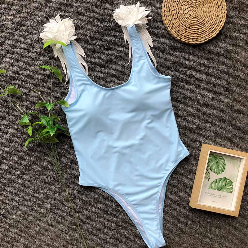 Wing Design One Piece Swimsuit Women 2019 Straps Solid Women Swimwear Fitness Bodysuit Backless Body