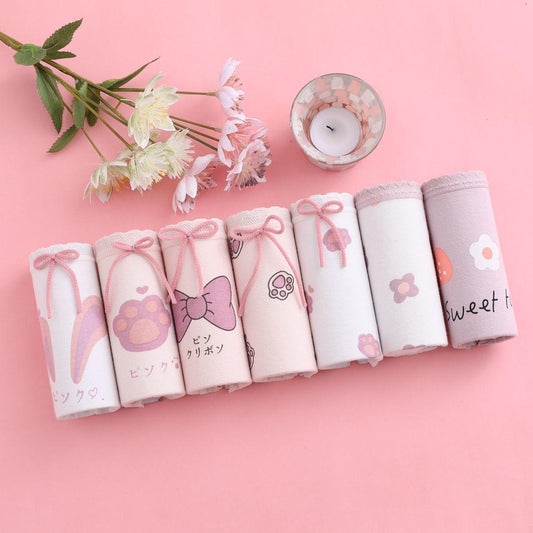 7 Pieces of 95% Cotton Women's Underwear Women's Plus Size Underwear Student Low-rise Pants  Girls' Underwear