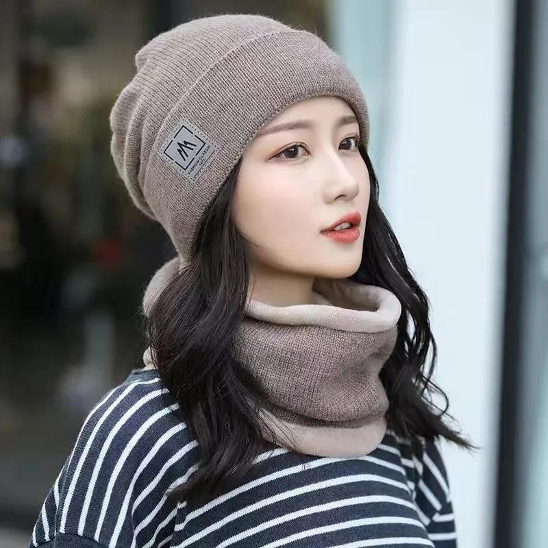 Women's Warm Hats Scarf Set Outdoor Face Cover Neck Protection Plush Woolen Caps Bib Thick Korean Style All Match Windproof Dome Beret