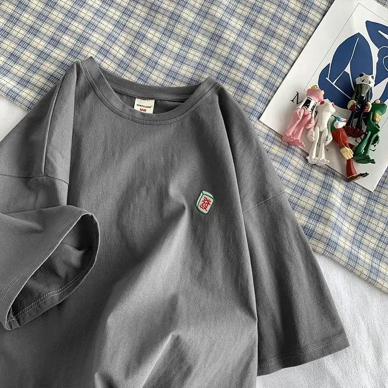 Women's Summer Tees Loose Breathable Embroidery Simple Short Sleeve Harajuku T Shirt Tops