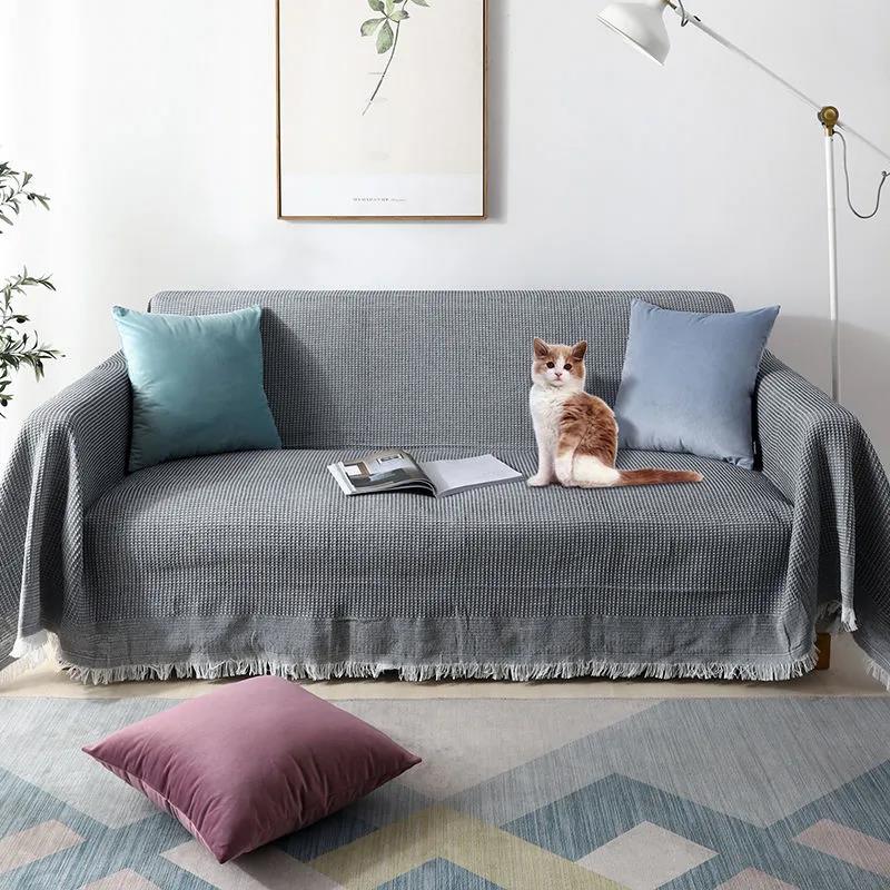 Full Cover Non-Slip Sofa Knitted Blanket Simple Style Cotton Thread Sofa Cover Protective Cover Bedspread Casual Wall Tapestry
