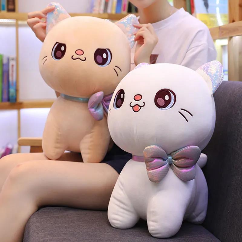 Children's Plush Toys Cute Cat with Bow Plush Dolls Toys Lovely Gift Stuffed Soft Girl Doll Cushion Sofa Pillow Gifts Xmas Gift Party Decor