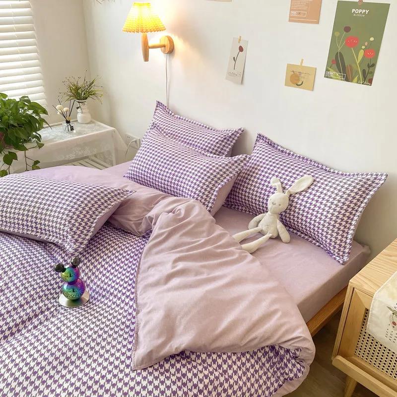 Four Seasons Universal Bed Sheet Quilt Cover Cotton Four-piece Student Dormitory Single Double 1.8m 2.0m Bedding Set