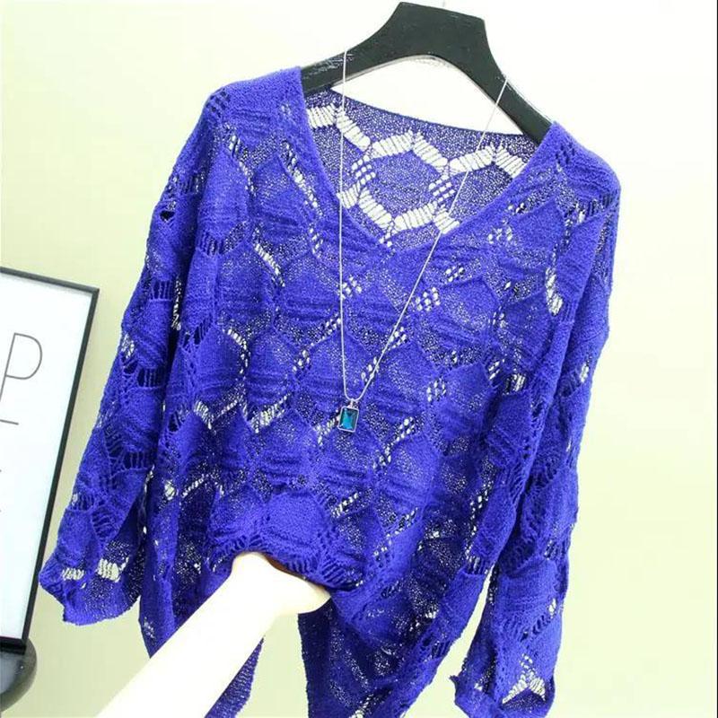 Ice Silk Shirt Single-piece Hollow Sun Protection Top with Thin Knitted Sweater Loose Sweater Women's Hollow Light and Breathable