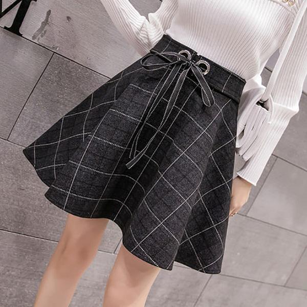 Two Layers Anti-glare Back Zipper  Women's Clothing High Waist Buttocks Bow Lace Plaid Skirt Ruffle Short Skirt A-line Skirt