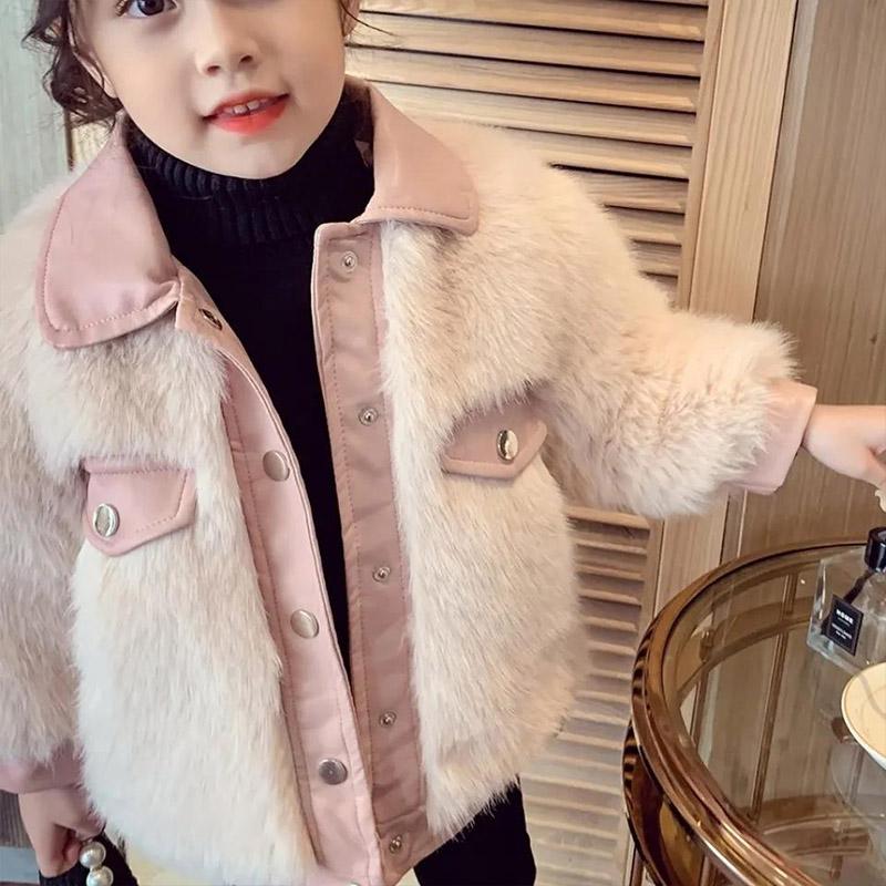 Girls Faux Fur Fox Fur Jacket Winter Children Korean Thickening Warm Wool Sweater Children Cute Fashion Fur Cotton Clothing