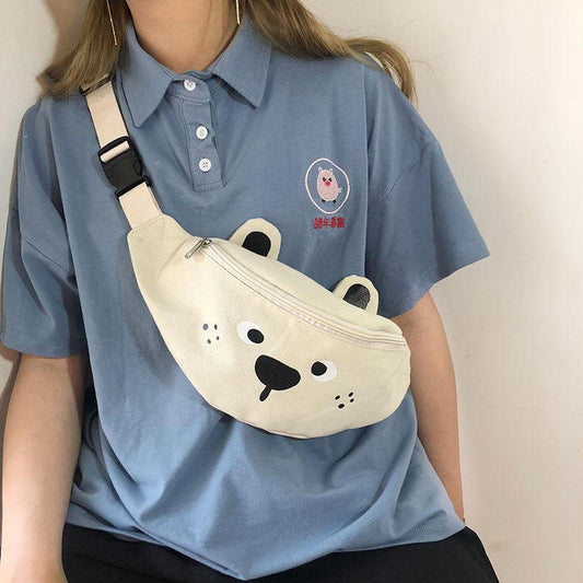 Korea Ins Cute Soft Sister Girl Heart-chested Bag Female Japanese Harajuku Cartoon Bear Student Waist Bag Childlike Small Bag