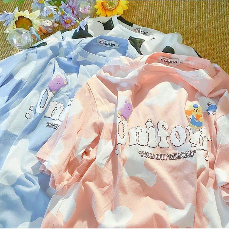 Contrast Color Loose Short-sleeved T-shirt Female Student Tide Brand Harajuku Style Half-sleeve Top