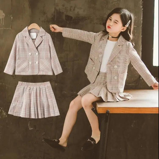 Net Celebrity Children's Clothing Girls Foreign Style Suits Children's Big Children's Leisure Sports Two-piece Suit