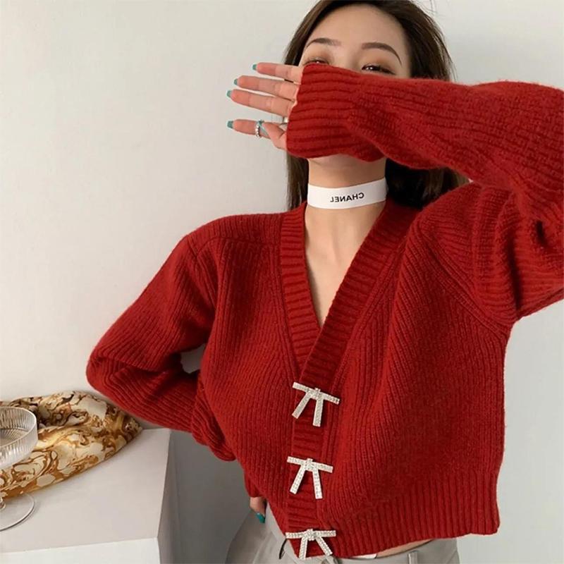 Autumn Korean Loose Bow Knot Twist College Wind Knit Sweater Student Sweater Cardigan Jacket Women