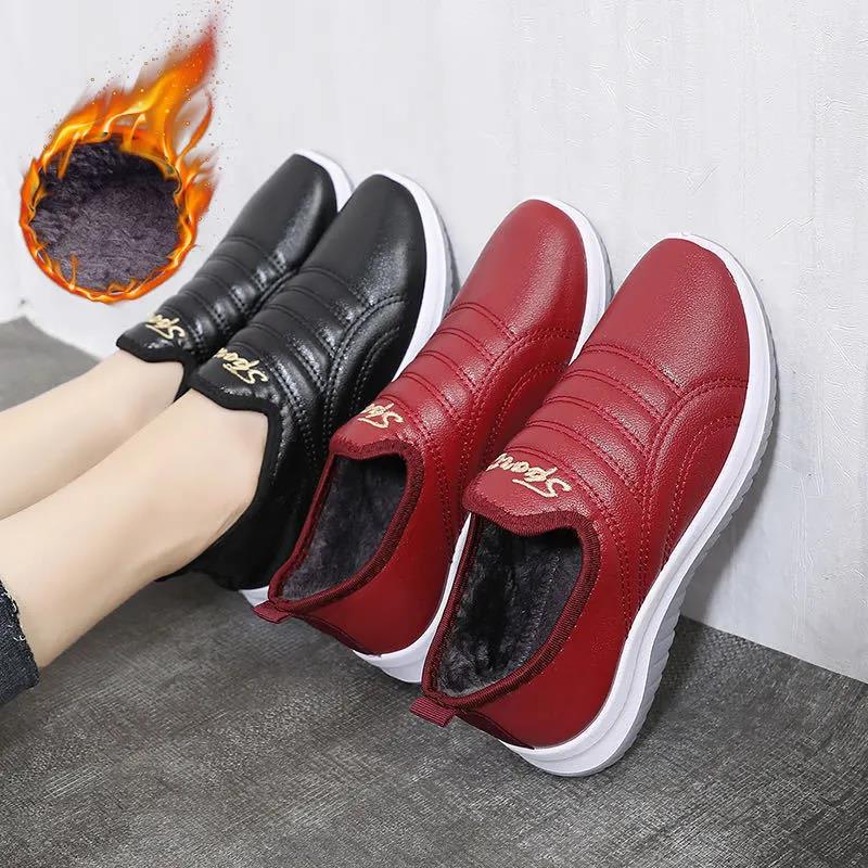 Cotton Shoes Women Winter Plus Suede Leather Waterproof Non-slip Leather Shoes Rubber Sole Pedal Warm Cotton Boots