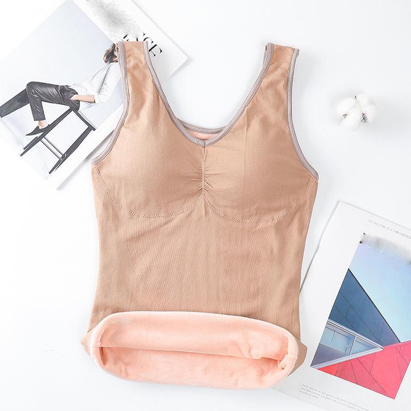 Warm Vest Underwear Women Plus Velvet Thickening with Chest Pad Tight-fitting Inner Wear with Chest Support Sexy Sleeveless Bottoming Shirt