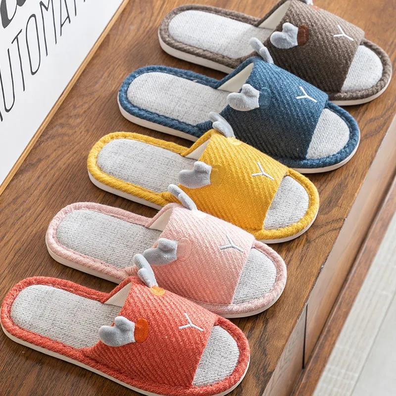 Japanese Style Slippers Female Four Seasons Household Indoor Non-slip Linen Slippers Comfortable Home Cotton Linen Breathable Leisure Summer