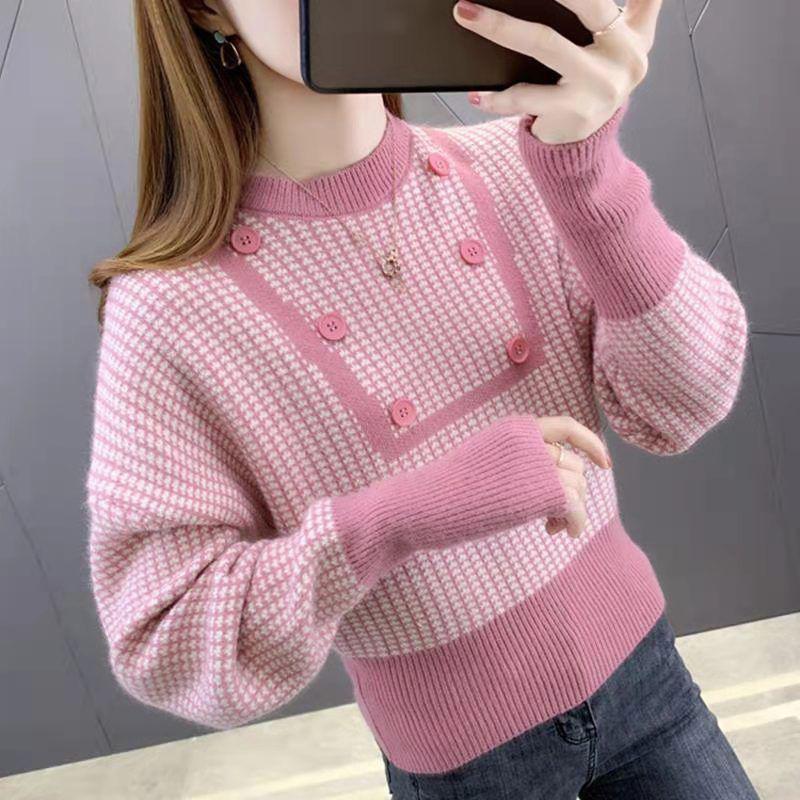 Temperament Ladies Fan Base Shirt Women's Round Neck High Waist Slim Knit Sweater Short Short Sweater Warm and Comfortable