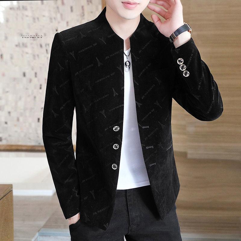 Men's Windbreaker Collarless Short Jacket Fashion Slim Round Neck Suit Jacket Trend Business Casual Suit Jacket